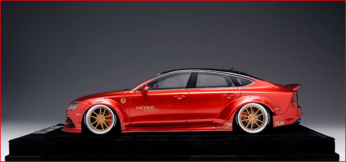 1:18 Audi A7 Liberty Walk LB Performance - AB Modelle - Gloss Rot auf Alcantara Vitrine