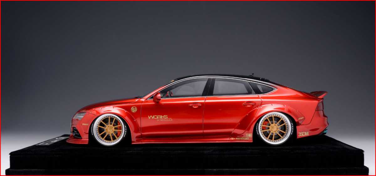 1:18 Audi A7 Liberty Walk LB Performance - AB Modelle -  Gloss Rot auf Alcantara Vitrine